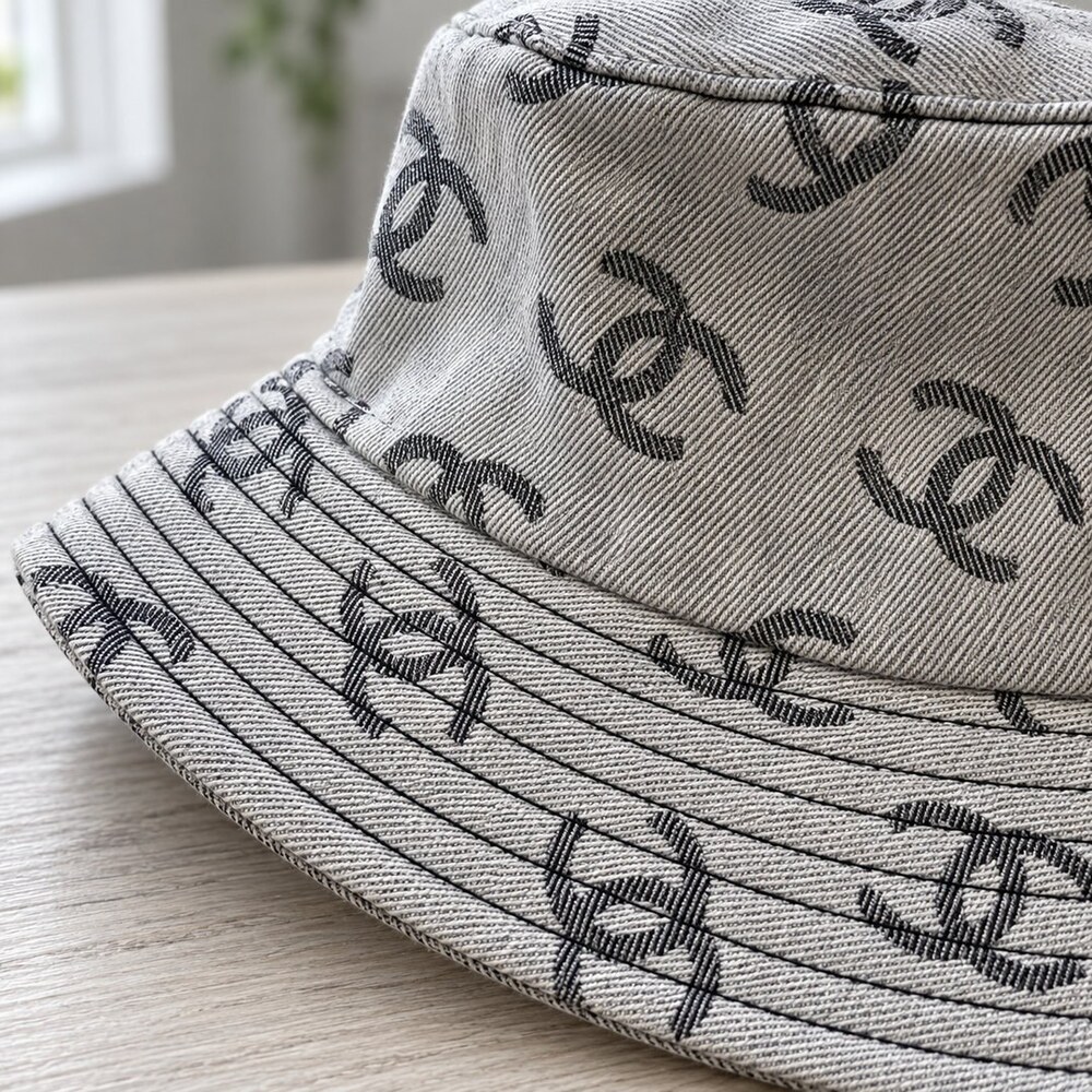 CHANEL Grey CC Denim Bucket Hat - Picture 6 of 6
